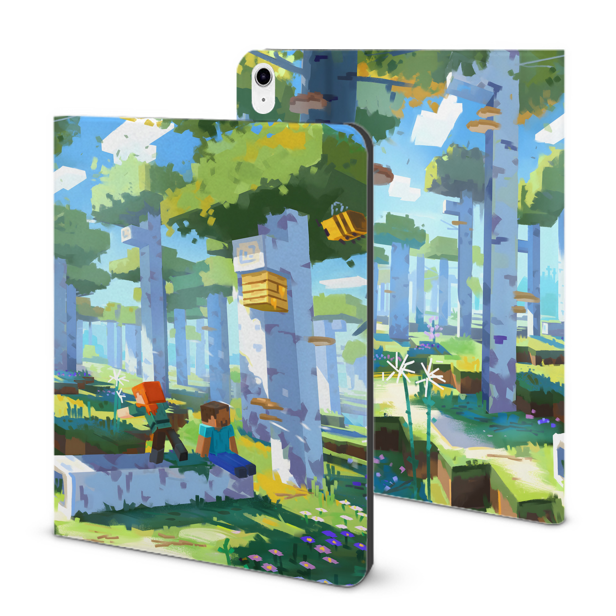 （画像用） マインクラフト ブロックの世界 Minecraft MC Block world IPad ケース ブック型 PUレザー TPU 耐衝撃 軽量 薄型 ペン収納なし 全面保護 IPad 各モデル対応